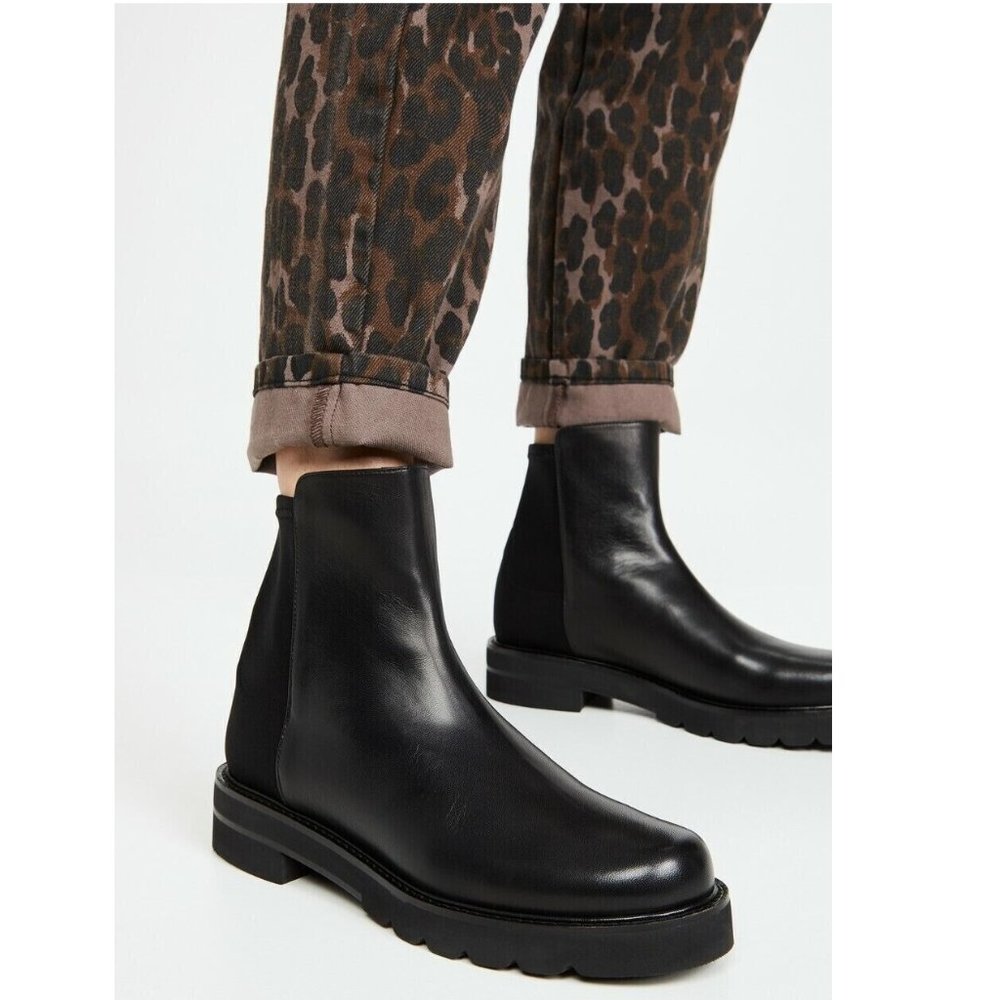 $650 STUART WEITZMAN 5050 Bootie BLACK LEATHER STRETCH CHELSEA 11.5 C (PB20)